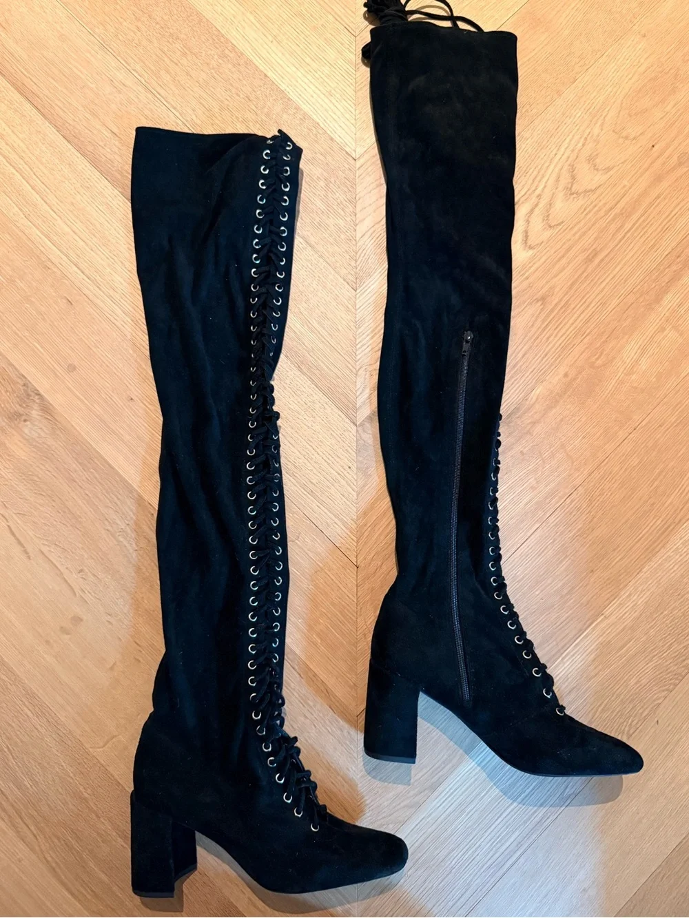 Jeffery Campbell Black Over-the-Knee Lace-Up Block Heel Boots